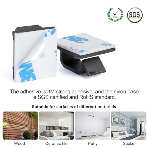XHF 5/8” Adhesive Cable Wire Clips Black 60PCS, Cable Staples Outdoor Cable Management Wire Organizer Cord Holder for Under Desk, Car, Wall, TV PC Ethernet Cable - color: Black, size: 5/8"-60PCS