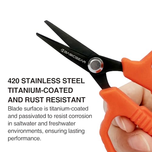 BasicGear Fishing Multi-Tool Scissors – Titanium-Coated, Stainless Steel, Multi-Tool Cutter with Hook Adjuster, Screwdriver, Bottle Opener, Sheath & Non-Slip Grip for Saltwater or Freshwater Use - color: 2pcs - 420 Stainless Steel