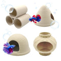 4PCS Betta Fish Tank Accessories, Fish Aquarium Decoration Hideout Caves for Fish Shrimp Crab to Breed, Rest and Play, No Paint, Natural Ceramics Triple Tunnel, Triangle Jar, Lantern & Cave House