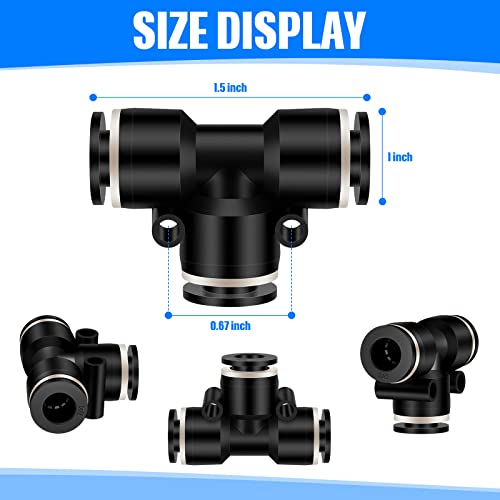 Boao 20 Pcs 1/4 Inch Pneumatic Push to Connect Tee Fittings - Plastic 3 Way Air Line Adapter, Quick Connect Tube Connectors for Industrial Automation, Auto Repair, DIY Air Tools(1/4 Inch)