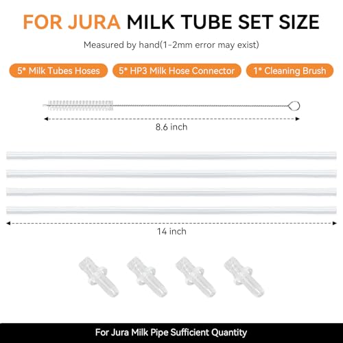 Milk Tube Hose Set with Jura Milk Pipe HP3 Connectors and Hose Brush for Jura Coffee Machines, Coffee Pipe Fit for Jura GIGA 6 10 W10 X5 S8 E8 Z10 Z8 Z7 Z5 Z6 Z8 Z9 J6 J8 J9 S80 WE8 C9, Silicon Tube