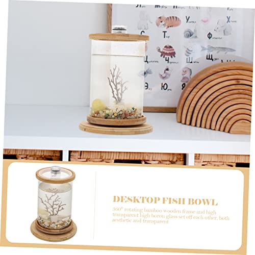 Garneck 1 Set Rotating Fish Bowl Unique Desktop Aquarium Tank with Phyllostachys Pubescens Frame for Home and Office Decor for Gardens and Craft Displays