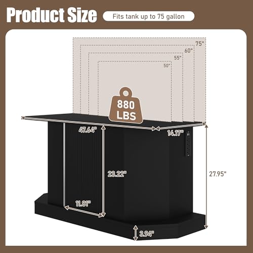 JIJIWANG 55-75 Gallon Fish Tank Stand with 4AC 2USB Outlet, Heavy Duty Aquarium Cabinet, 880LBS Capacity for Turtle Tank Reptile Terrarium, Black - color: Black, size: 47.64"L x 14.17"W x 28.7"H
