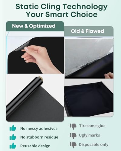 Pawfly Black Aquarium Background, 31.5" x 15.7", Static Cling Fish Tank Background Wallpaper, No Glue Reusable PVC Fish Tank Backdrop, Easy to Install Aquarium Décor Background, Fish Tank Decoration - size: 31.5" x 15.7"