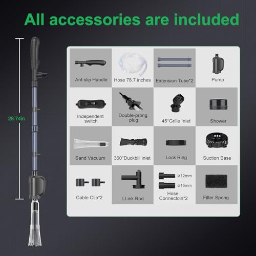 Electric Aquarium Gravel Cleaner,Strong Flow, Multifunctional Water Changer & Filter, Adjustable Silent Motor, Telescopic Tube for Low Water Level & All Tanks（36W,580GPH