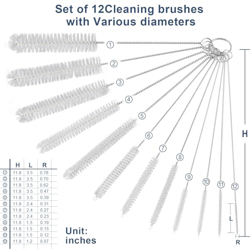 Ixiaoyoo Straw Cleaner Brush Set, 12-Piece 11.8 Inch Long Botthle Cleaning Brush, Nylon Tube Brush Kit for Straws on Tumbler, Water Bottle, Sippy Cup and Pipes, Tubes or Tea Pot Spout - color: 11.8 Inch White Cleaning Brushes