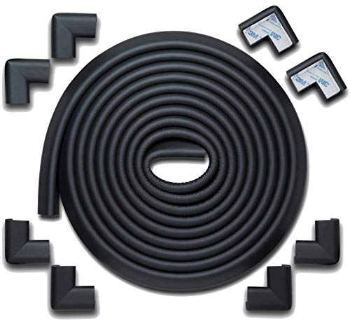 Roving Cove HeftyFit Edge Corner Protector Baby Proofing (Large 18ft Edge 8 Corners), Heavy-Duty, Soft NBR Rubber Foam, Furniture Fireplace Safety Bumper Guard, 3M Adhesive, Onyx Black - color: Onyx Black, size: Large 18 feet