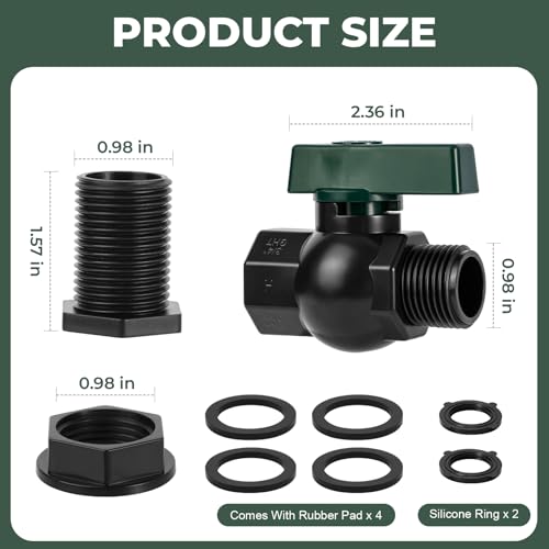 Rain Barrel Spigot Kit 3/4" GHT Garden Diverter with Bulkhead Fittings Garden Hose Faucet Thread Ball Valve for Water Adapter Tanks, Aquariums Rain Barrel Diverter Kit （2 Pack）