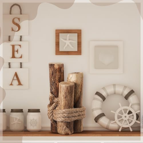 Threehoney Brown 3 Pcs Driftwood Decor Rustic Table Sign Beach Driftwood Piling Farmhouse Coastal Nautical Centerpieces Tables Coastal Decor for Fish Tanks Summer Christmas Kitchen Dining Decoration - color: Brown
