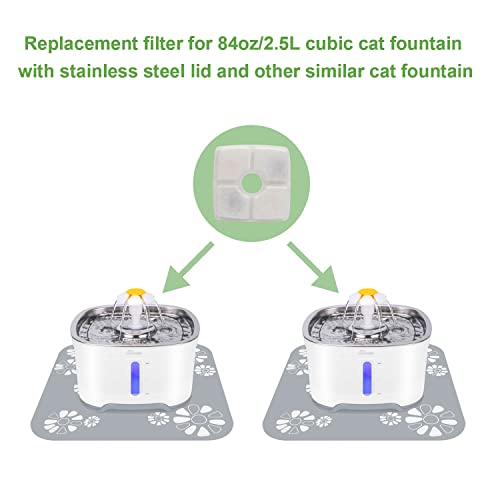 Wonder Creature Cat Water Fountain Filter, 8 Replacement Filters & 4 Replacement Pre-Filter Sponges Pack for 2.5L Cubic Pet Fountain Stainless Steel Top, Elliptical Automatic Cat Water Dispenser