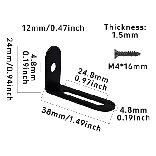 10Pcs 1.5"x1"x0.5"Adjustable Right Angle Brackets, Metal L Bracket Heavy Duty 90 Degree Corner Fastener L-Shape Corner Brace Support Black Shelf Bracket - size: 1.5"x1", style: BLACK/10PCS