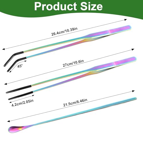 LveSunny 3PCS Stainless Steel Reptile Feeding Tongs, Reptile Tweezers Set with 10.6" Straight & Curved Rubber Tips, Feeding Tongs for Reptiles and Feeding Accessories for Aquarium & Terrarium