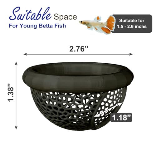 Floating Betta Hammock with Suction Cup, Shrimp Cave, Betta Fish Feeding Rings,3D Printed Aquarium Decor (Black, Medium) - color: Black, size: Medium