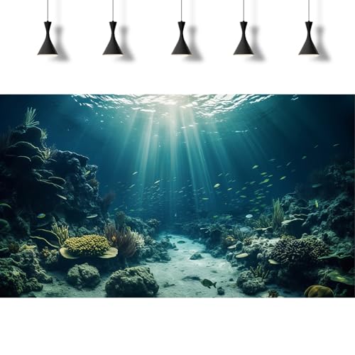 Ocean Floor Fish Tank Background Under The Sea Coral Reef Aquarium Background Underwater Aquatic Plants Corals Rock Terrarium Backgrounds Tropical Fish Deep Sea Fish Tank Backgrounds Decor 30x12in - color: Dark Blue, size: 24(W)x12(H)inches/ 60(W)*30cm(H)