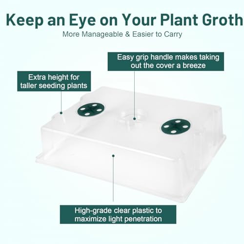 YoleShy 5 Packs Seed Starter Tray with Dome Reusable Plastic Plant Growing Trays with Humidity Domes Lids Thickened Sturdy for Seed Starting Germination Growing Seedling Propagation,14.5"x9" - size: 5 Pack with Domes - Green