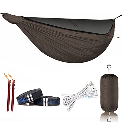 Onewind 11ft Camping Hammock with Mosquito Net and Adjustable Ridgeline, Lightweight Portable Double Hammock with Tree Straps and Bug Net, Ideal for Camping, Hiking, Backpacking, Coyote Brown - color: Brown, size: 11' x 64"