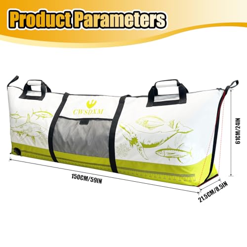 Insulated Fish Cooler Bag, 60'' Waterproof Leakproof Fishing Kill Bag with Drain Valve, Zipper and Heavy Duty PVC Marine Cooler for Boat Kayak Offshore Fishing, Keeps Fish Fresh Up to 48H - color: Orange+White