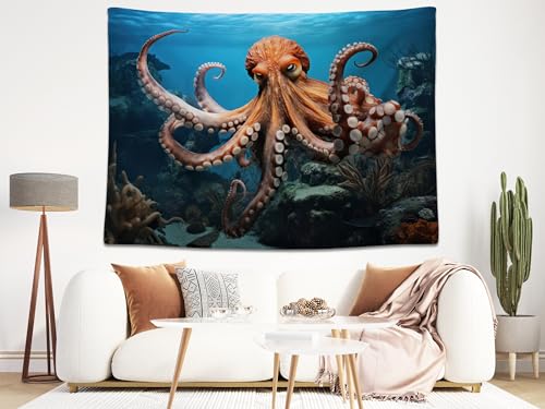 10x6.5ft Octopus Backdrop Underwater Coral Reef Blue Ocean Background for Marine Themed Party Birthday Aquarium Event Halloween Decor Photo Studio Booth Props Banner Wallpapers - size: 10x6.5FT