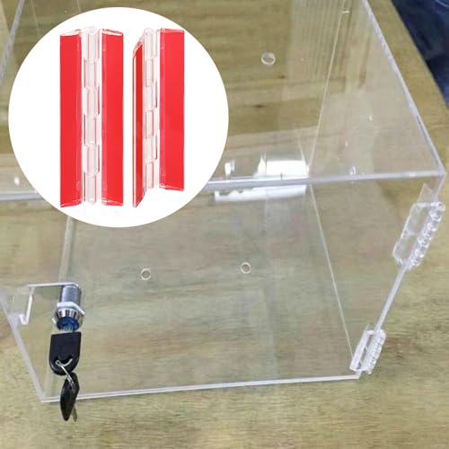 2pcs Acrylic Small Clear Plastic Transparent Folding Self-Adhesive Continuous Hinge for Cabinet Drawer Furniture Aquarium Lid DIY Crafts Display Stand 200x42 mm