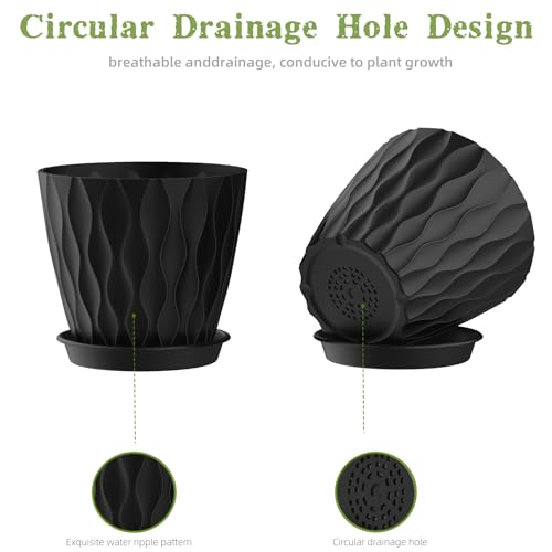 4 Inch Plant Pots, 6 Pack Indoor Flower Pots, Planters with Drainage Holes and Trays for Orchids, Violets, Succulents, Herbs, and Other Plants, Black - color: Black, size: 4inch