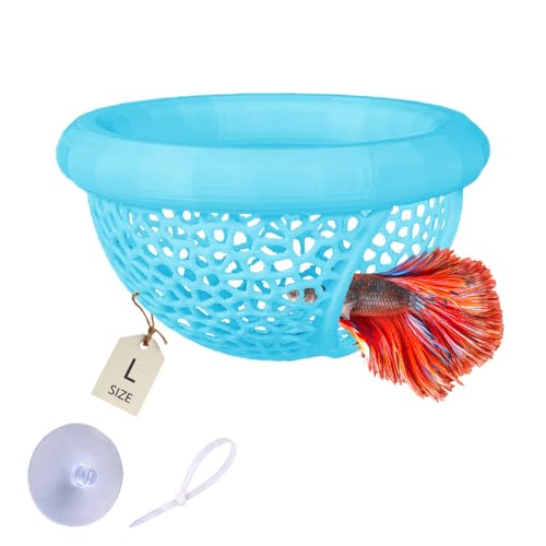 Floating Betta Hammock with Suction Cup, Shrimp Cave, Betta Fish Feeding Rings,3D Printed Aquarium Decor (Blue, Large) - color: Blue, size: Large