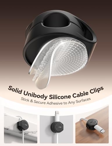 8-Pack Silicone Cord Organizer Magnetic Cable Clips, Adhesive Cable Management Under Desk Wire Hider, FLYLEAD Desktop Cable Organizer for Phone, Office Workspaces Desk Organization Home Accessories - color: Black