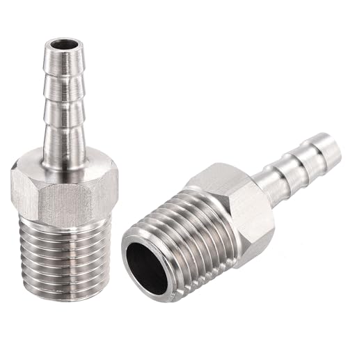 2 Pack Stainless Steel Hose Barb to g Male Adapter, 6mm Barb x 1/4" g Male for Industrial, Automotive, Fluid Transfer, Home Gardening, and Water Treatment - size: 6mm Barb To 1/4" G Male