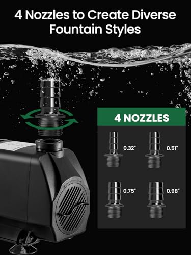 GROWNEER 1100GPH Submersible Pump 90W Fountain Water Pump 4100L/H, with 13ft High Lift, 4 Nozzles for Aquarium, Fish Tank, Pond, Hydroponics, Statuary, Garden, Black(1100GPH) - size: 1100GPH