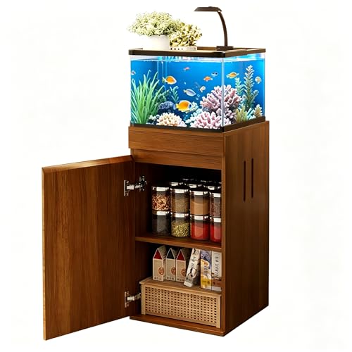 10-15 Gallon Aquarium Stand with Power Outlets, Farmhouse Fish Tank Stand, Reptile and Terrarium Stand with Drawer and Cabinet Storage, Sturdy Heavy Duty 16.9" - color: Brown 16.9" L