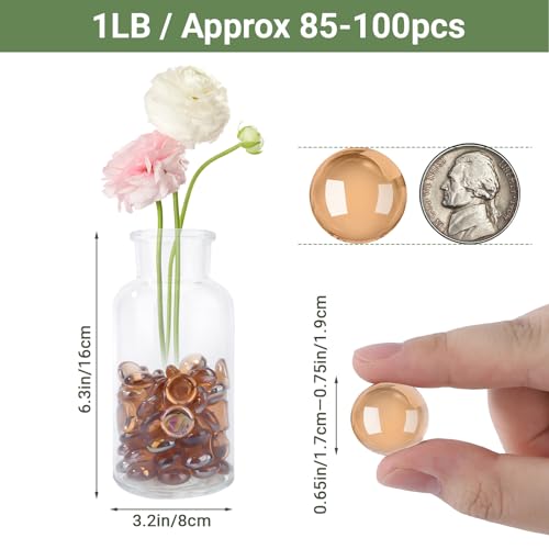 SUREAM 1LB Flat Glass Marbles, Brown Decorative Marbles for Vase Filler, Glass Beads Stone for Fish Tank Rocks Vase Fillers DIY Crafts Table Scatter Decor - color: Brown