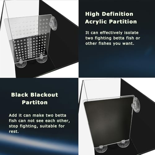 3 Gallon 12.6” L Fish Nano Glass Aquarium, with Separator Plate for Betta, Multi-Functional Square Fish Tank with Filter, LED Light, Black 4mm Glass - color: Black transparent