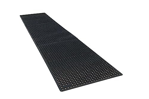 Rhino Mats, K-Series Comfort Tract Anti-Fatigue Drain-Thru Beveled Floor Mat, Drainage Non-Slip Grease-Resistance for Kitchen, Restaurant, Pool, Gym, Bar or Patio (Black, 3' x 15' x 0.5") - size: 3' x 15'