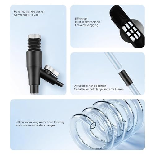 Manual Hand Pump Cleaner, Aquarium Gravel Vacuum Cleaner Tool, 170cm Hose with Strong Suction, Flexible Siphon Pump, Fish Tank Cleaners with Portable Design, Water Change for Aquarium
