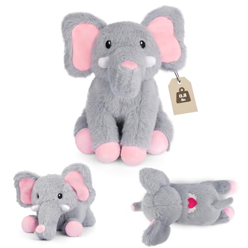 Weighted Elephant Stuffed Animal, Gray Soft Stuffed Elephant Plush Toy, Small Weighted Plush Comfort Birthday Gifts for Kids, 10 Inch, 0.8 Lbs - color: Gray, size: ['10 inches (25 cm)']