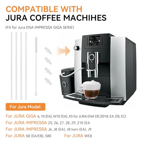 Milk Tube Hose Set with Jura Milk Pipe HP3 Connectors and Hose Brush for Jura Coffee Machines, Coffee Pipe Fit for Jura GIGA 6 10 W10 X5 S8 E8 Z10 Z8 Z7 Z5 Z6 Z8 Z9 J6 J8 J9 S80 WE8 C9, Silicon Tube