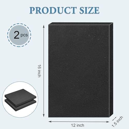 Black Polyurethane Foam Inserts for Cases, 2 Pcs 16 x 12 x 1.5 Inch, Cuttable Packing Padding for Tool Box, Camera, Crafts and Storage - size: 16x12x1.5inch
