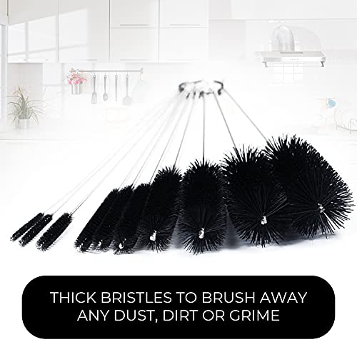 10" Lab Tube Cleaning Brush Set (10-Pack Master Kit) - Flexible Stainless Steel Handles & Multi-Size Nylon Bristles for Test Tubes, Bottles, Pipes, and Deep Detailing, Black - color: Black, size: 10pk - 2mm 3mm 4mm 5mm 6mm 8mm 12mm 16mm 20mm 24mm