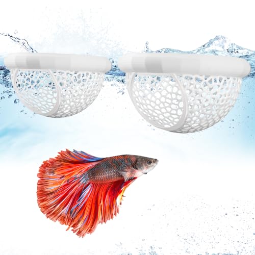 2 Sizes Floating Betta Fish Hide and Shrimp Cave – 3D Printed Aquarium Hammock, Floating Feeder Ring, and Resting Shelter for Nano Aquariums & Fish Tank Decorations (White)