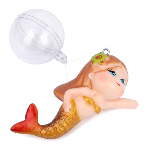 Floating Mermaid Aquarium Ornament, Handcrafted Cute Mermaid Statue with Floating Ball, Colorful PVC Resin Fish Tank Decor for Home Aquariums & Desktop Water Features (Gold) - color: Gold