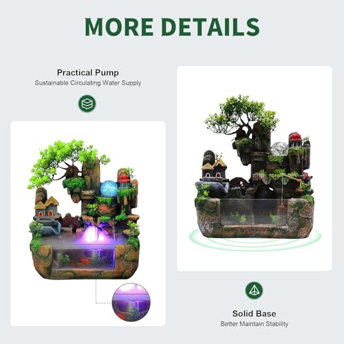 Waterfall Fountain, Desktop Fish Tank Fountain with Atomizer, Fisherman and Colorful LED Lights, for Living Room, Bedroom, Yoga Room, Office, Study, Meditation Room - size: D