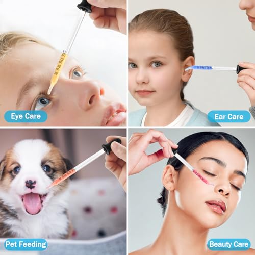Herain Glass Eye Dropper-8pcs, Long Pipette Dropper Bent & Straight Tips, 1 ml Droppers for Essential Oils, Lab, Crafts, Measuring and Transferring a Variety of Liquids - style: Large Rubber Bulb-8pcs-Long Bent Straight