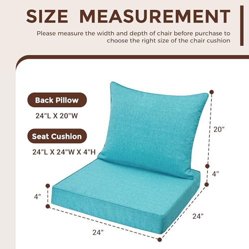 FUNHOME Outdoor Seat Cushion Set 24 x 24 x 4 Inch,Water Resistant Outdoor Chair Cushions for Patio Furniture,Thick Deep Seating Pads for Outside Chair Sofa Couch, Aqua Blue - color: Aqua Blue