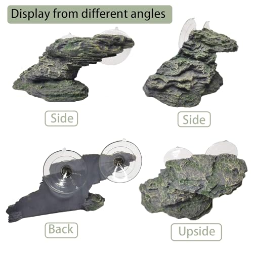 kathson Turtle Basking Platform Baby Tortoise Climbing Ramp Shale Reptiles Dock Resting Terrace Stone Aquarium Ornament Rock Landscaping Decoration for Frogs Newts (Medium Size:8.2”Lx3.3”Wx3.1”H)