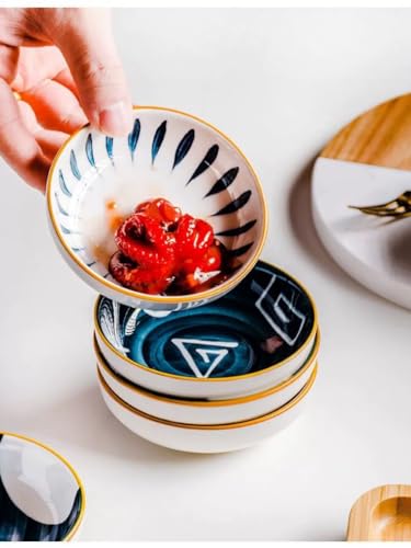 4 Pack 3 oz Cute Japanese Soy Sauce Dish Small Dipping Sauce Bowls Ceramic Sushi Dipping Bowls for Sushi,Side Dish,Ketchup,Dips,Condiment,Snack,BBQ Party - color: Japanese Blue