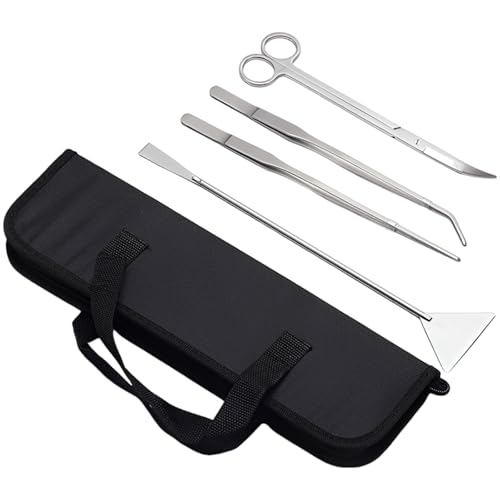 4 Pcs Aquatic Plants Tool Set, Stainless Steel Aquarium Tools Kit with Canvas Bag, Aquascaping Tools Including Tweezers Scissors Spatula, for Fish Tank Plant