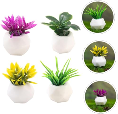 4PCS Mini Succulent Plant Resin Ornaments - Cute Car Dashboard Figurines Flower Pot Set - Fairy Garden，Birthday Cakes Decoration，DIY Aquascape Kit, Aquarium Moss Layout Desktop Landscape Accessories.