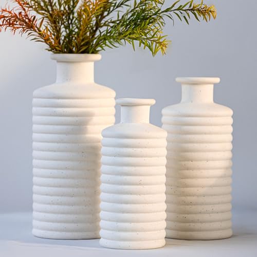 Ceramic Vase Set, Cream White Vases Home Decor, Boho Rustic Farmhouse Vase for Pampas Grass Fresh Flowers, Modern Vases for Living Room, Bedroom, Bathroom, Entryway, Dresser Table Decor - color: White