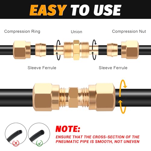 Air Brake Nylon Tubing Brass Union Fitting, 1/4" Air Compression Straight Union Fittings for Nylon Hose with D.O.T Approved (Pack 4) - color: Redesigned Air Brake Fitting, size: 1/4" Od