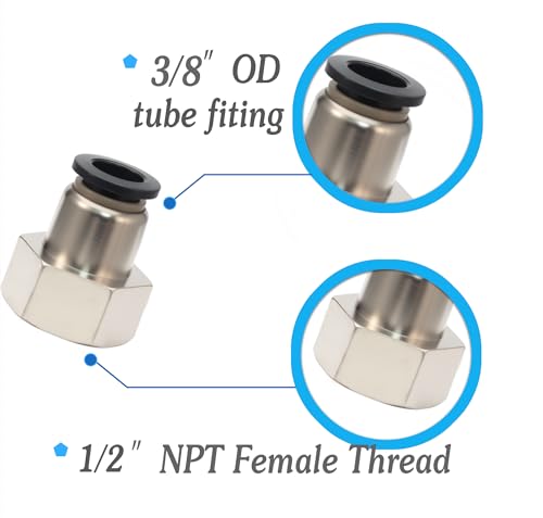 3/8 Air hose fittings, Push to Connect Air fittings Female Straight 3/8 Inch Tube OD x 1/2 NPT Thread Fitting (Pack of 5) - size: OD 3/8 - NPT 1/2, style: Female thread