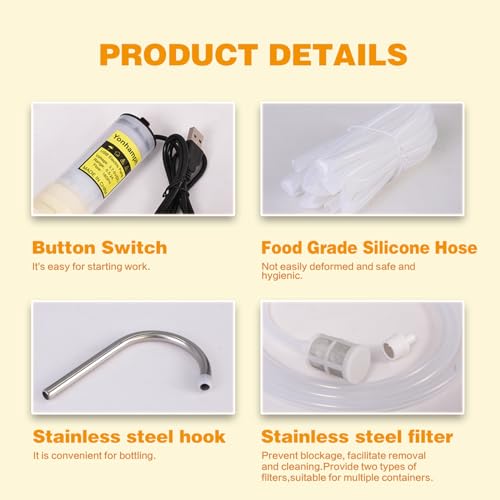 Portable Food Grade USB Electric Wine Transfer Pump,Auto Siphon Self Priming Pump for Bottling Home Brew Wine,Beer,Beverages and Kombucha, DC 5V Mini Water Transfer Pump with Hook,2LPM,Low Noise - color: Black Top-Switch With Hook
